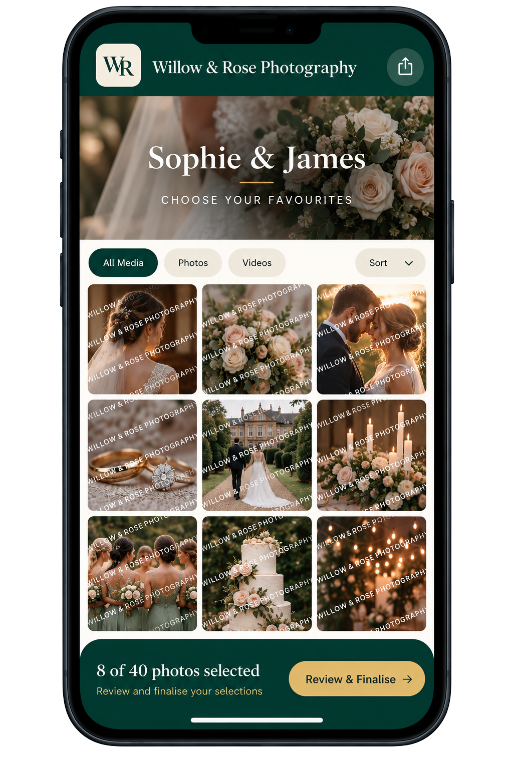 Example of a branded client photo proofing gallery